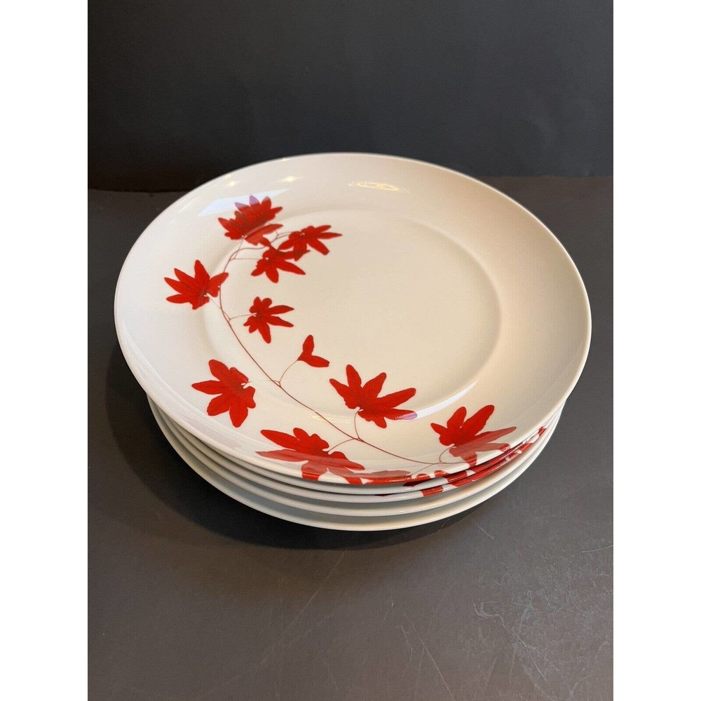 Mikasa Pure Red Dinner Plate Set Of 6 Excellent Japanese Maple Leaf New 10.75”